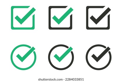 green check mark icon, check box icon set. circle and square.correct, accept checkmark icons , check list vector sign

