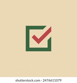 Green check mark icon in a box. Tick symbol in green and red color, Stock vector illustration isolated