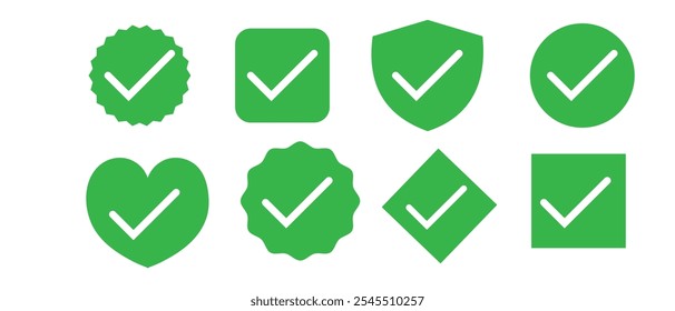 Icono de marca de verificación verde en un cuadro. Icono de Botón de lista de comprobación . 333