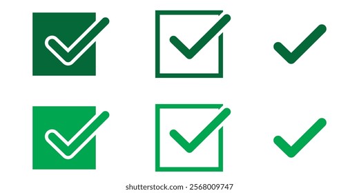 green check mark icon, check box icon set. circle and square. correct, accept checkmark icons  . 111