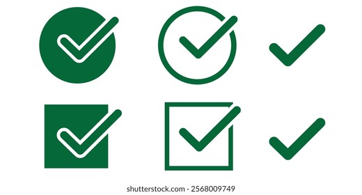 green check mark icon, check box icon set. circle and square. correct, accept checkmark icons  . 111