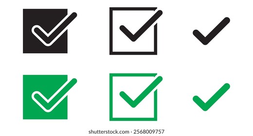 green check mark icon, check box icon set. circle and square. correct, accept checkmark icons  . 111