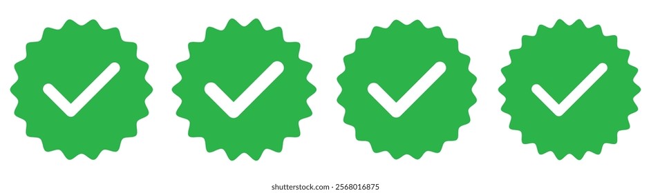 Green check mark icon in a box. Tick symbol in green color, vector illustration. Flat round check mark green icon, button. Tick symbol isolated on white background.