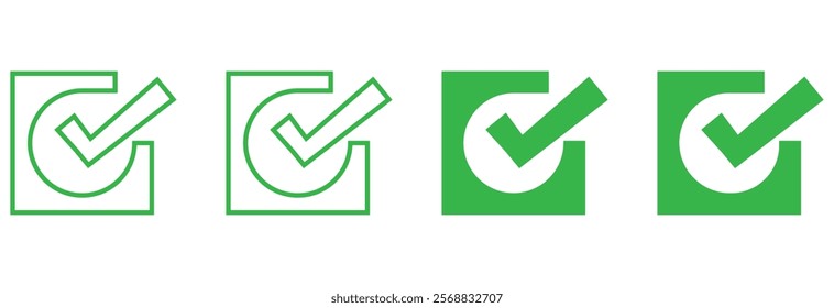 Green check mark icon in a box. Tick symbol in green color, vector illustration. . Check box icon with right or yes check mark icons, eps 10