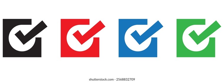Green check mark icon in a box. Tick symbol in green color, vector illustration. . Check box icon with right or yes check mark icons, eps 10
