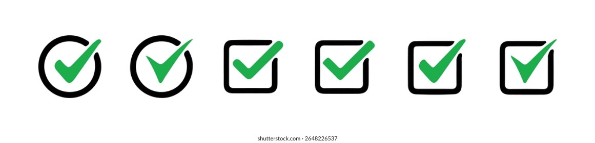 Green check mark icon. check box icon with correct, accept checkmark icons. Tick icon vector eps 10