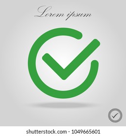 Green check mark icon in a circle. Tick symbol in green color, vector illustration.