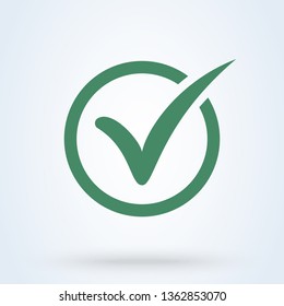 Green check mark icon in a circle. Tick symbol in green color, vector illustration