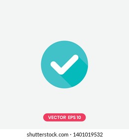 Green check mark icon in a circle isolated on white background. Vector illustration EPS10.