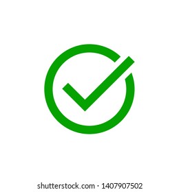 Green check mark icon in a circle. Tick sign. Vector.