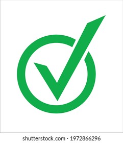 Green check mark icon in a circle. Tick symbol in green color, vector illustration.