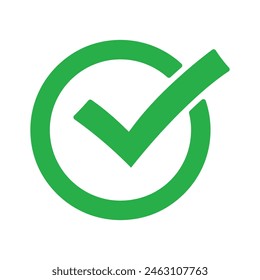 Green check mark icon in a circle. Tick symbol in green color, vector illustration. Success symbol for website computer and mobile vector