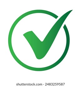 Green check mark icon in a circle. Tick symbol in green color, vector illustration. Check mark icon symbol vector. Symbol for website computer, mobile and app.