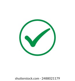 Green check mark icon in a circle. Tick symbol in green color, vector illustration. Green OK tick approval, Green Check Mark.