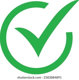 Green check mark icon in a circle. Tick symbol in green color, vector illustration. Success symbol for website computer and mobile vector