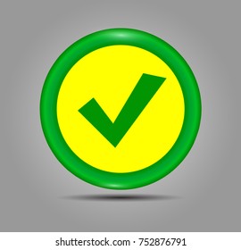 Green check mark icon in a circle. Tick symbol in green color, vector illustration. Accept green button glossy web icon on grey background
