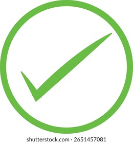 Green Check Mark Icon in a Circular Border Simple Approval Symbol tick