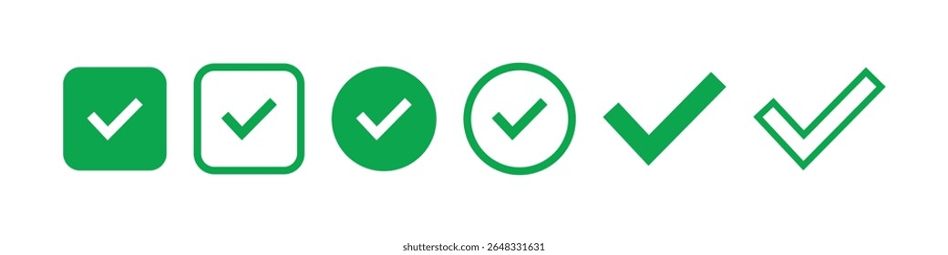 grünes Häkchensymbol mit verschiedenen Stilen.