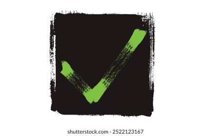 Icono de marca de verificación verde en un cuadro gris. Símbolo de tick verde, marcas de verificación, elemento de diseño de pincel de marca de verificación, Botones de Vector para votar, verifique las señales de Aprobación. trazo de pincel verde ok marks.eps8