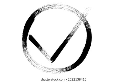 Green check mark icon in a grey box. Green tick symbol, Check marks, check mark paint brush design element, vector buttons for vote, check approval signs. black paint brush strokemarks.eps8