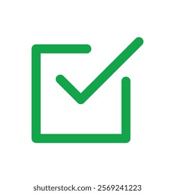Green check mark icon in a grey box. Green tick symbol, vector illustration. Check icon . 