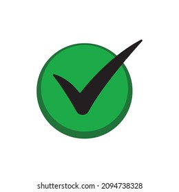 Green check mark icon inside a circle. Tick symbol in green color, vector illustration.