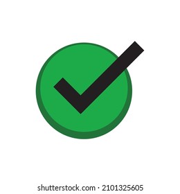 Green check mark icon inside a circle. Tick symbol in green color, vector illustration.