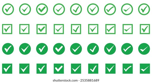 Green check mark icon. Check marks symbol collection. green checkmark isolated on white background. trending check mark icon. set of green tick icon.