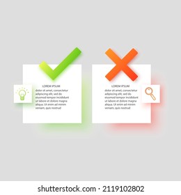 Icono de marca de verificación verde y marca de cruz roja. signos de lista de comprobación, insignia de aprobación, ilustración vectorial