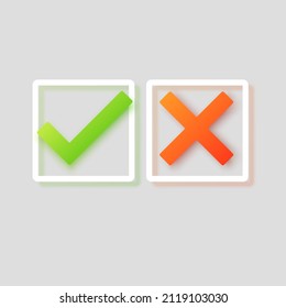 Green check mark icon and red cross mark. checklist signs, approval badge, vector illustration