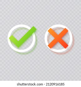 Green check mark icon and red cross mark. checklist signs, approval badge, vector illustration