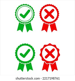 Icono de marca de verificación verde y cruz roja simples iconos oscuros 