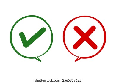 green check mark icon and red cross on a white background