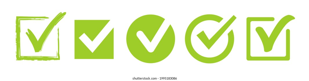 Green check mark icon set isolated on white background. Vector illustration eps 10