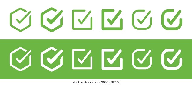 Green check mark icon set. Tick or checkmark symbol collection.