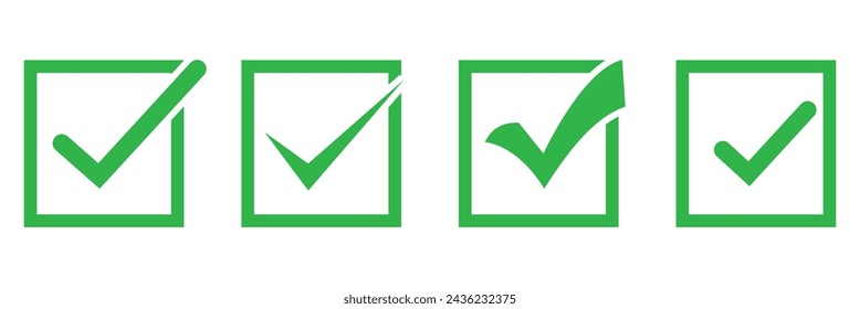 Green check mark icon set isolated on white background. circle tick approved symbol. vector Illustration. EPS 10