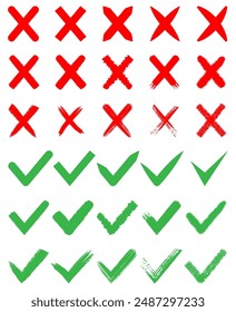 Conjunto de iconos de marca de verificación verde y colección de símbolo de marca roja incorrecta