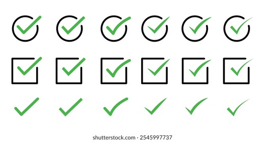 Green check mark  icon set, check mark icon vector .symbol, sign, yes, right. Checkmark Illustration. Vector symbols set ,green checkmark isolated on white background.