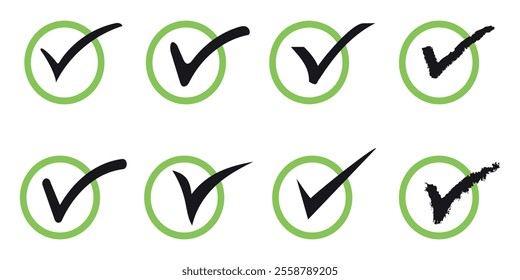 Green check mark icon set. Checkmark Illustration. Check mark vector icon. Vector symbols set ,green checkmark isolated on white background.
