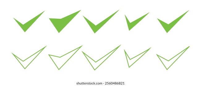 Green check mark icon set. check mark tick icon with correct sign. Approve symbol. Check mark icon set isolated on white background.