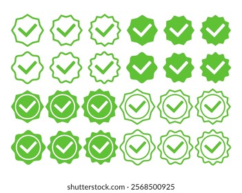 Green Check Mark Icon Set Vector Design,  Quality sign icon, Tick symbol in green color. Check marks symbol collection, Approved icon