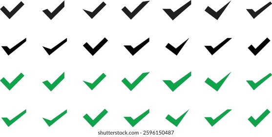 Green check mark icon set, hand-drawn checkmark illustration, approval check icon isolated on transparent green check mark symbols	