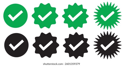 Green check mark icon set. Check mark vector icon. Tick or Checkmark Illustration. Vector symbols set.