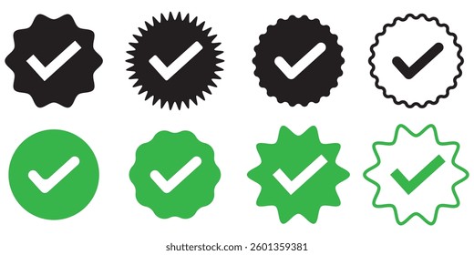 Green check mark icon set. Check mark vector icon. Tick or Checkmark Illustration. Vector symbols set.