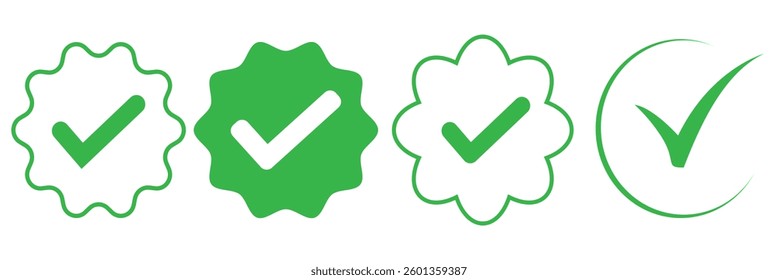 Green check mark icon set. Check mark vector icon. Tick or Checkmark Illustration. Vector symbols set.