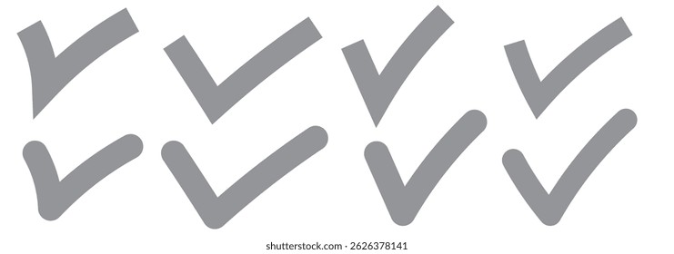 Green check mark icon set, hand-drawn checkmark illustration, approval check icon isolated on transparent green check mark symbols