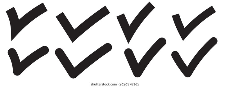 Green check mark icon set, hand-drawn checkmark illustration, approval check icon isolated on transparent green check mark symbols