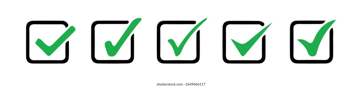 Green check mark icon set, Check box icon with correct, accept checkmark icons tick box checked. Vector Illustration Eps 10