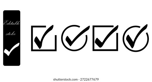 Green check mark icon set. check mark box square frame. check box icon with correct buttons and yes checkmark icons in green tick box, vector illustration n white background.
