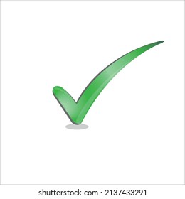 Green check mark icon with shadow on white background. ick symbol. Vector illustration